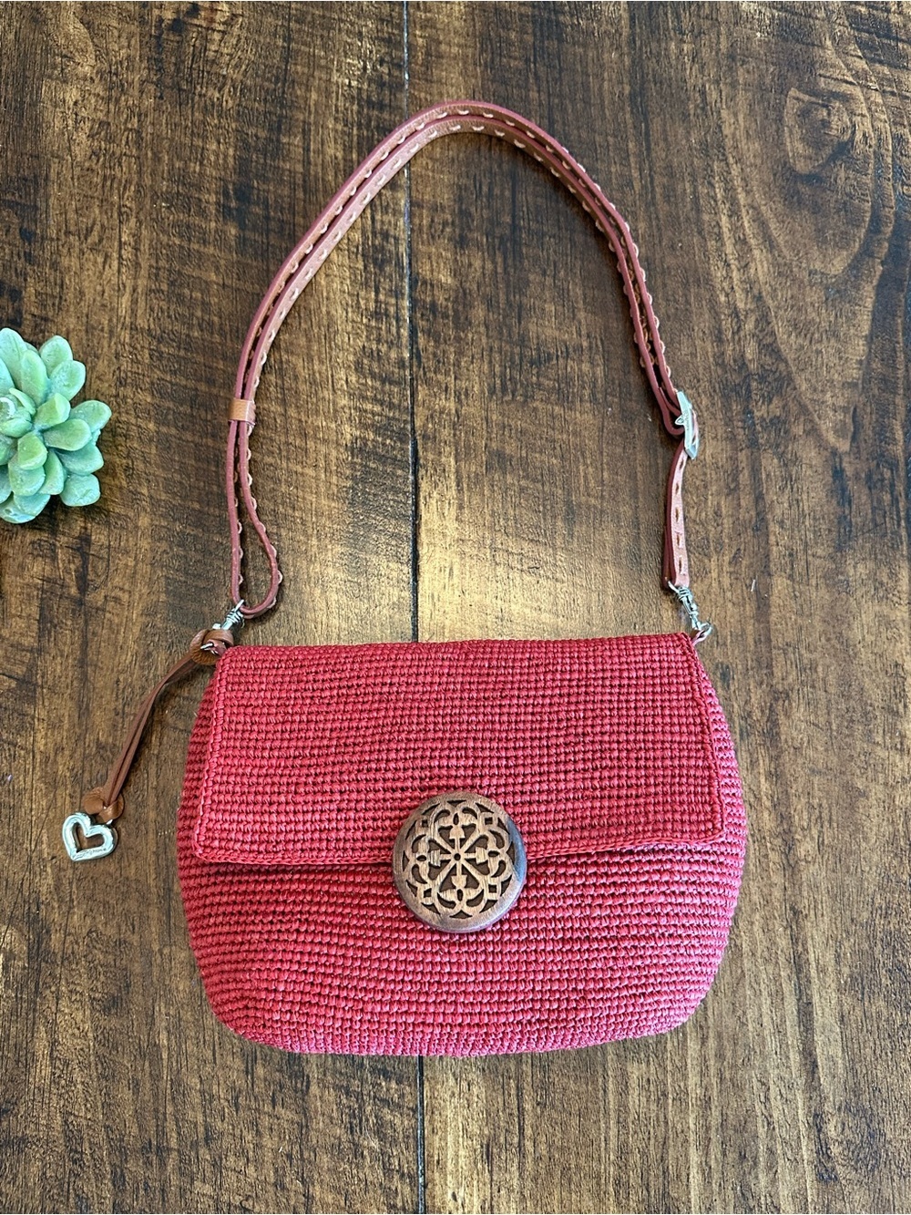 Brighton | Madra Raffia Flap Shoulder Bag Red Straw Leather